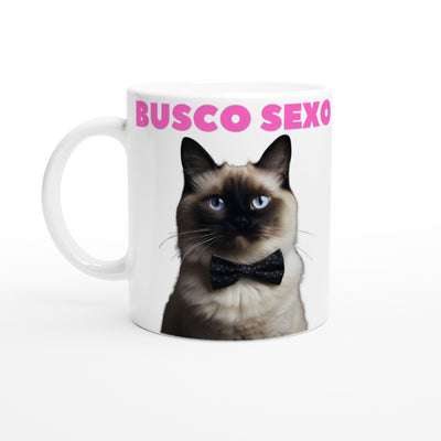 Taza Blanca con Impresión de Gato 