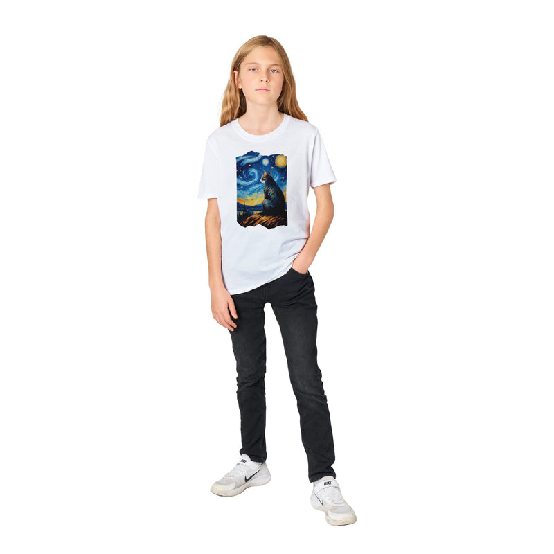 Camiseta Junior Unisex Estampado de Gato "Michi en la Noche Estrellada" Michilandia | La tienda online de los fans de gatos