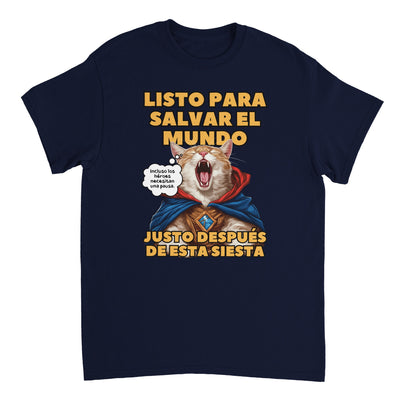 Camiseta Unisex Estampado de Gato "Héroe Descansando" Michilandia | La tienda online de los fans de gatos