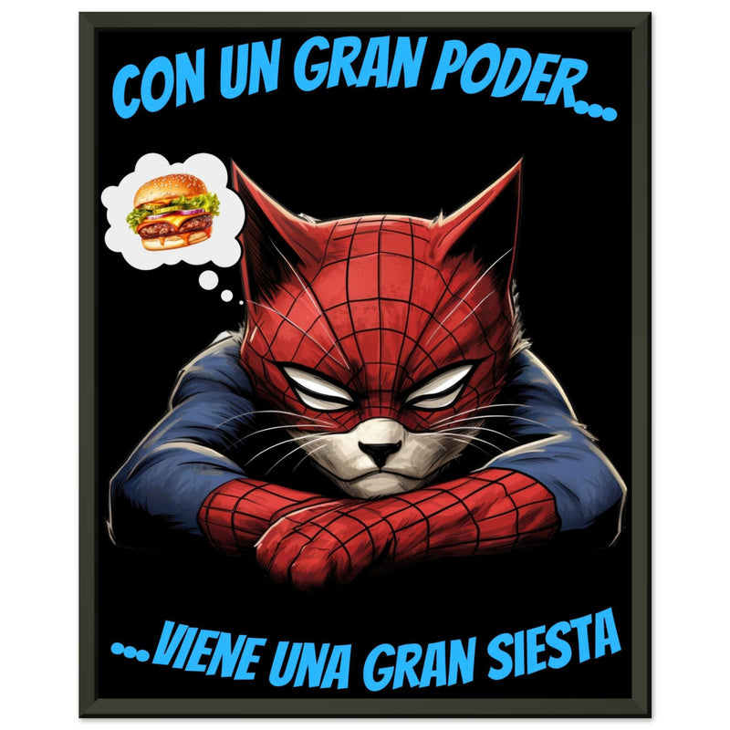 Póster Semibrillante de Gato con Marco Metal "Spider-Siesta" Michilandia | La tienda online de los amantes de gatos