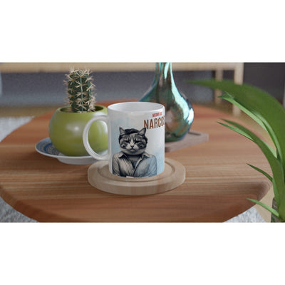 Taza Blanca con Impresión de Gato "Narcogato" Michilandia | La tienda online de los fans de gatos