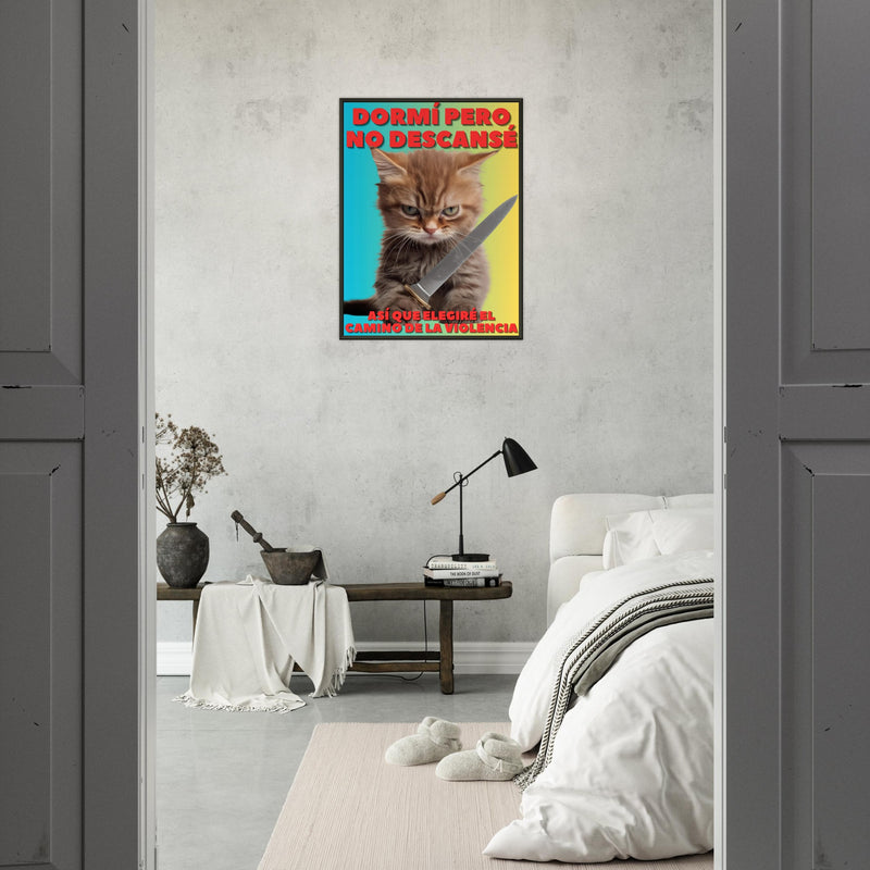 Póster Semibrillante de Gato con Marco Metal "Amanecer Agresivo" Michilandia | La tienda online de los fans de gatos