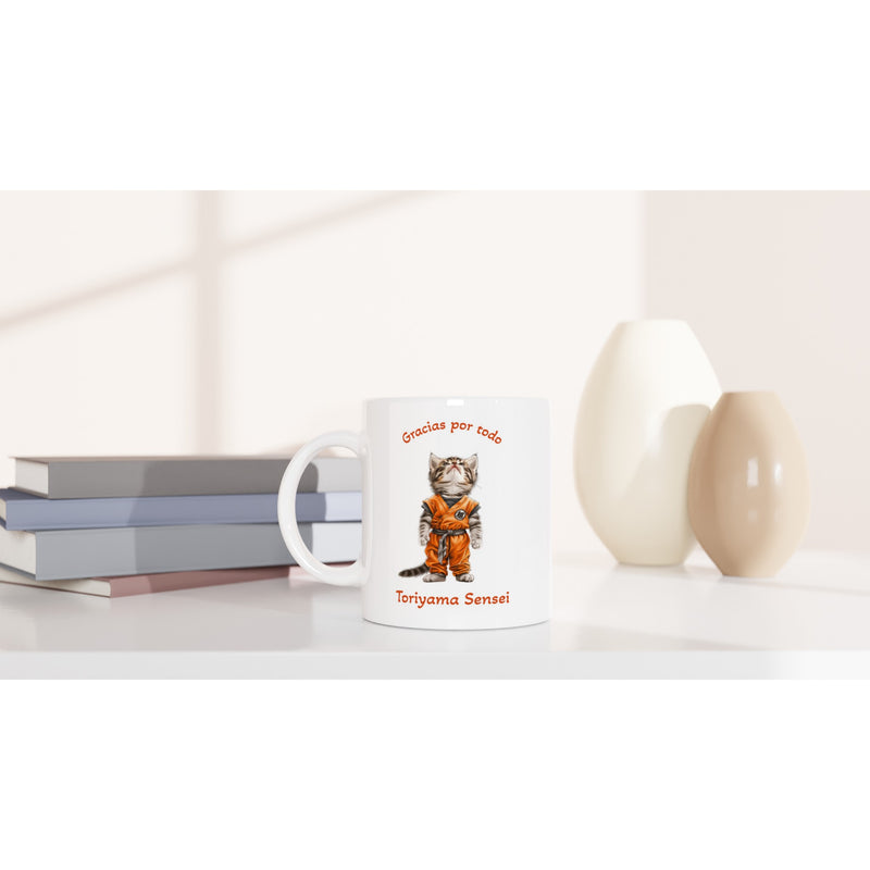 Taza Blanca con Impresión de Gato "Tributo a Toriyama" Michilandia