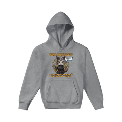 Sudadera con capucha júnior estampado de gato "El Samurai del Atún" Michilandia | La tienda online de los amantes de gatos