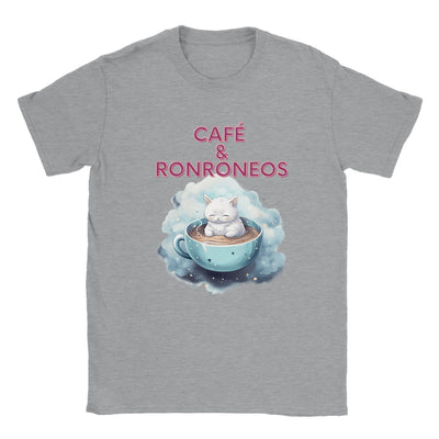 Camiseta unisex estampado de gato "Café & Ronroneos" Gelato