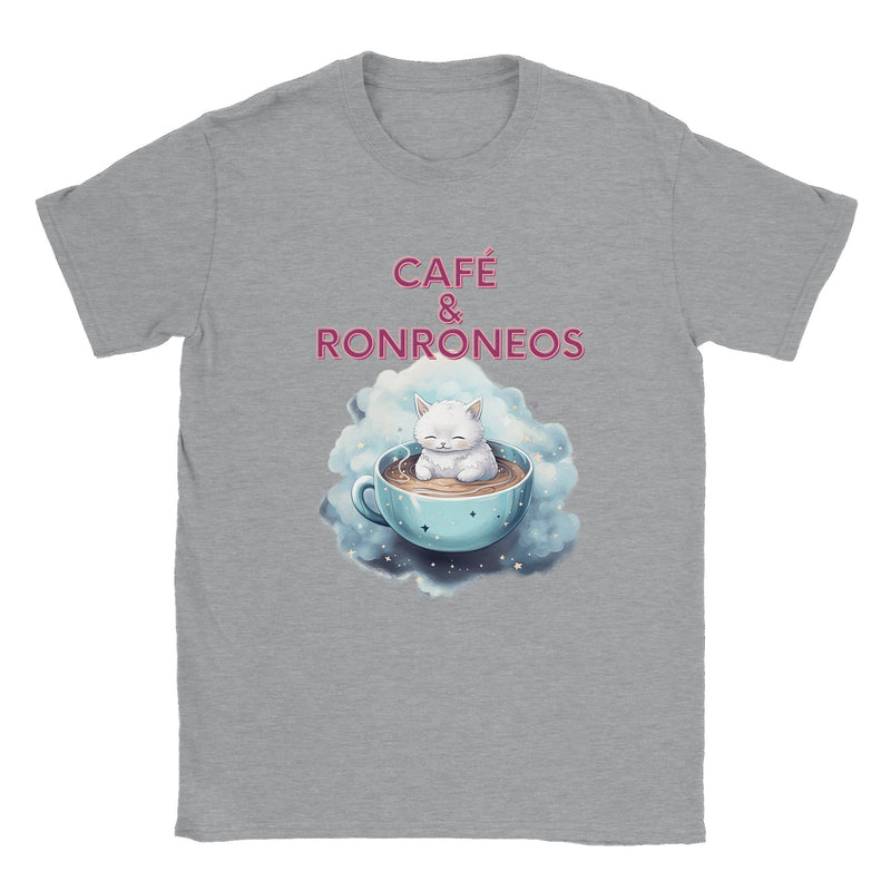 Camiseta unisex estampado de gato "Café & Ronroneos" Gelato