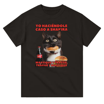 Camiseta unisex estampado de gato "Masticar y Tragar" Michilandia | La tienda online de los fans de gatos