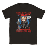 Camiseta unisex estampado de gato "Kitty of War" Negro
