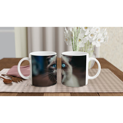 Taza blanca con impresión de gato 