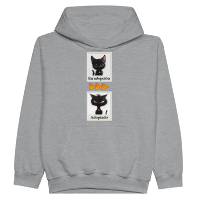 Sudadera con capucha júnior estampado de gato "Antes y Después" Michilandia