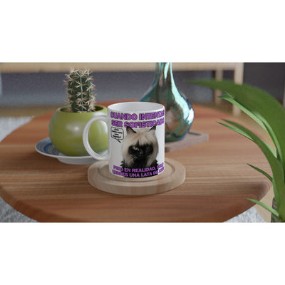 Taza Blanca con Impresión de Gato "Elegancia Gatuna" Michilandia | La tienda online de los fans de gatos