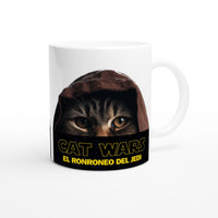 Taza Blanca con Impresión de Gato "Ronroneo Jedi" Michilandia | La tienda online de los fans de gatos