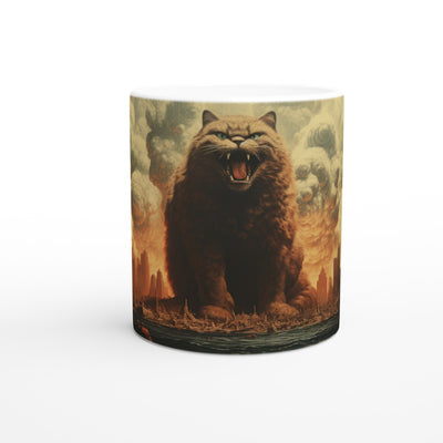 Taza blanca con impresión de gato 