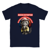 Camiseta júnior unisex estampado de gato "Michi bombero"