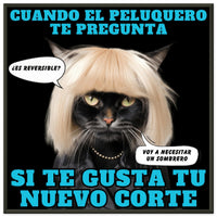 Póster Semibrillante de Gato con Marco Metal "El Desastre Peluquero" Michilandia | La tienda online de los amantes de gatos