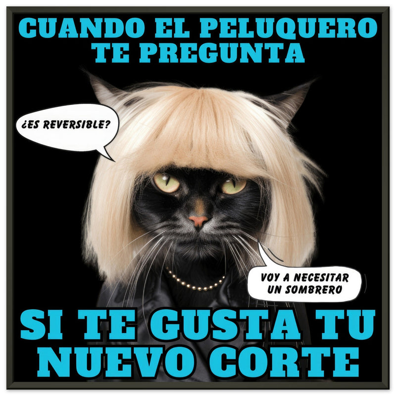 Póster Semibrillante de Gato con Marco Metal "El Desastre Peluquero" Michilandia | La tienda online de los amantes de gatos