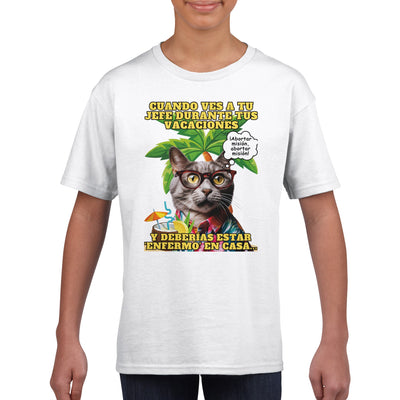 Camiseta júnior unisex estampado de gato 