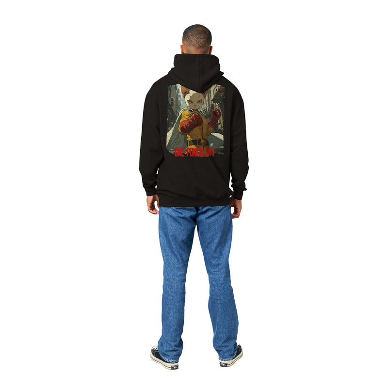 Sudadera con capucha Prémium Unisex Impresión Trasera de Gato "Guardián Calvo" Michilandia | La tienda online de los fans de gatos