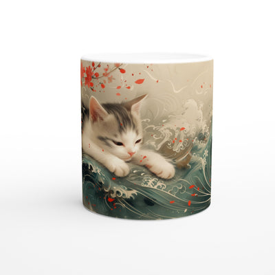 Taza Blanca con Impresión de Gato "Olas de Ternura" Michilandia | La tienda online de los fans de gatos