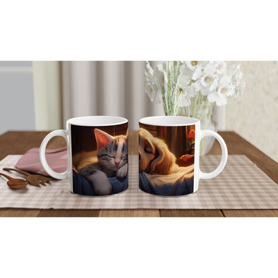 Taza blanca con impresión de gato 