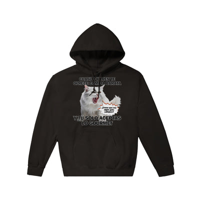 Sudadera con Capucha Unisex Estampado de Gato "Gourmet Indignado" Michilandia | La tienda online de los fans de gatos