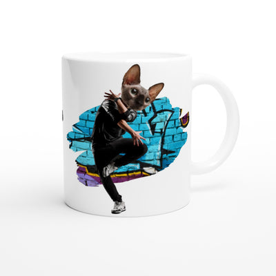 Taza Blanca con Impresión de Gato "Sphynx Street Beat" Michilandia | La tienda online de los fans de gatos