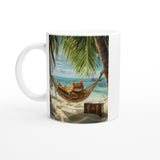 Taza Blanca con Impresión de Gato "Hamaca y Horizonte" Michilandia | La tienda online de los fans de gatos