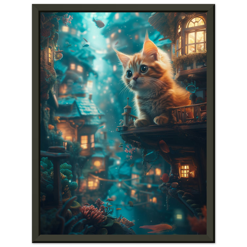 Póster Semibrillante de Gato con Marco Metal "Explorador de Océanos" Michilandia | La tienda online de los fans de gatos