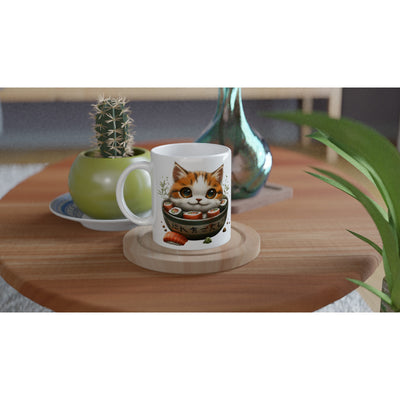 Taza Blanca con Impresión de Gato "Sushi y Ronroneos" Michilandia | La tienda online de los fans de gatos