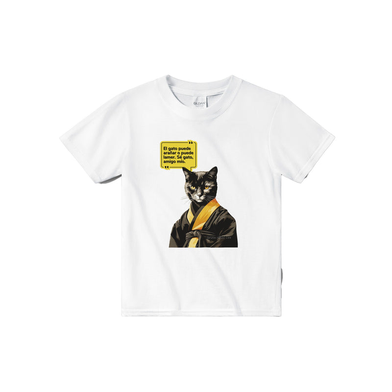 Camiseta júnior unisex estampado de gato "Bruce Michi Lee" Michilandia | La tienda online de los amantes de gatos