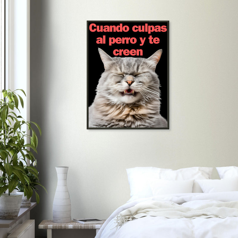 Póster Semibrillante de Gato con Marco Metal "Risa Culpable" Michilandia | La tienda online de los fans de gatos