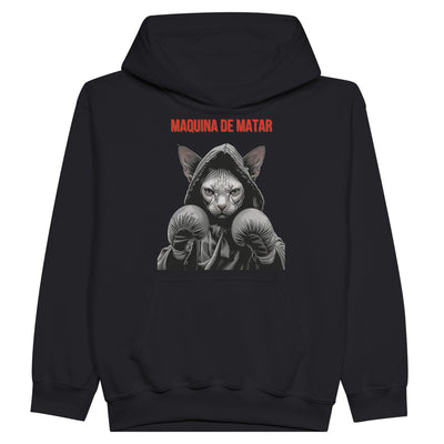 Sudadera con capucha júnior estampado de gato "Maquina de matar" Michilandia