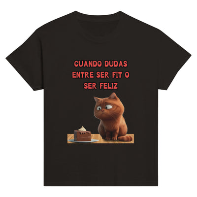 Camiseta Junior Unisex Estampado de Gato "Dilema Dulce" Michilandia | La tienda online de los fans de gatos