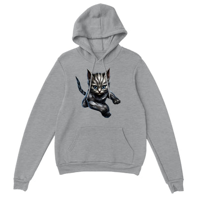 Sudadera con capucha unisex estampado de gato "Quick Kitty Plateado" Gelato