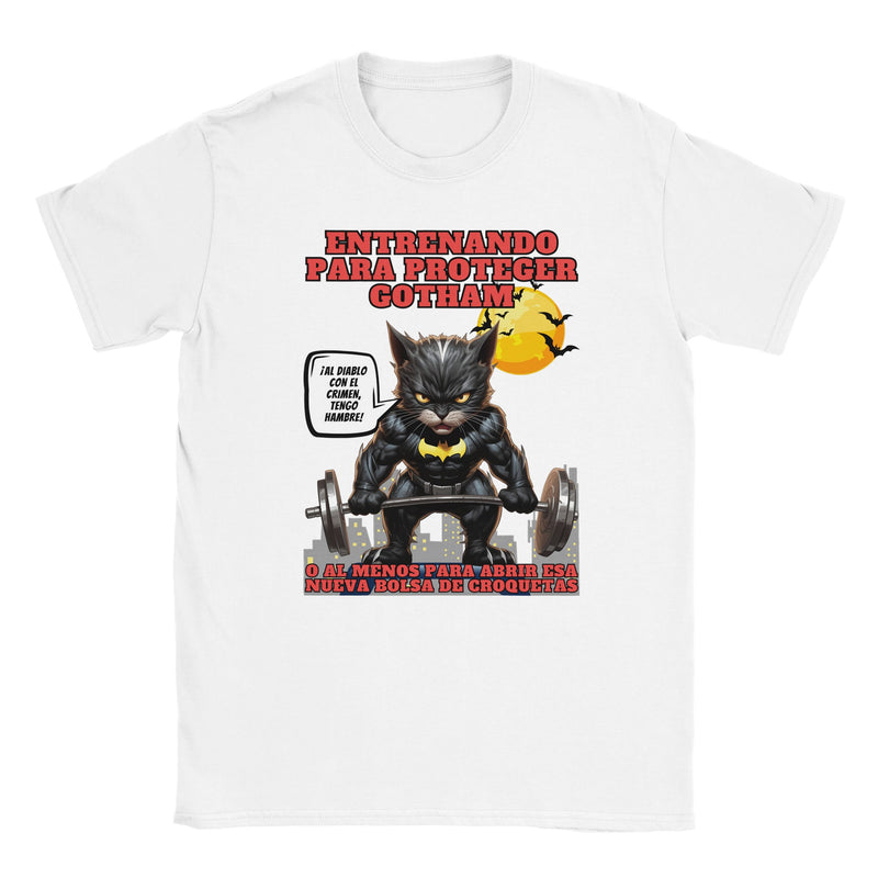 Camiseta unisex estampado de gato "Entrenamiento Nocturno" Michilandia | La tienda online de los amantes de gatos