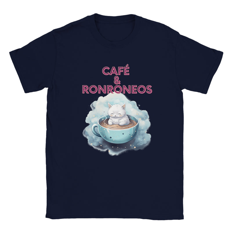 Camiseta unisex estampado de gato "Café & Ronroneos" Gelato