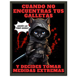 Póster Semibrillante de Gato con Marco Metal "El Ninja de las Galletas" Michilandia | La tienda online de los amantes de gatos