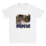 Camiseta unisex estampado de gato "Urusai!" Blanco