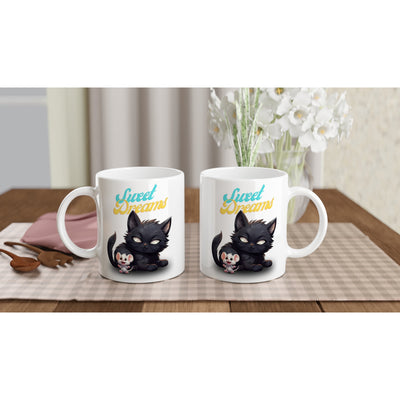 Taza blanca con impresión de gato 