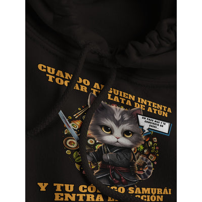 Sudadera con capucha unisex estampado de gato "El Samurai del Atún" Michilandia | La tienda online de los amantes de gatos