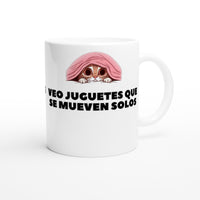 Taza Blanca con Impresión de Gato "Juguetes Fantasma" Michilandia | La tienda online de los fans de gatos