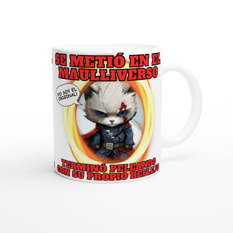 Taza blanca con impresión de gato "El Maulliverso" Michilandia | La tienda online de los amantes de gatos