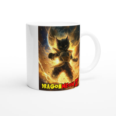 Taza Blanca con Impresión de Gato "Tempestad Saiyajin" Michilandia | La tienda online de los fans de gatos