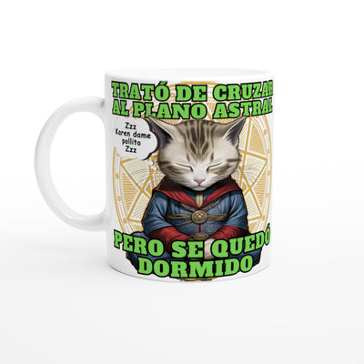 Taza blanca con impresión de gato 