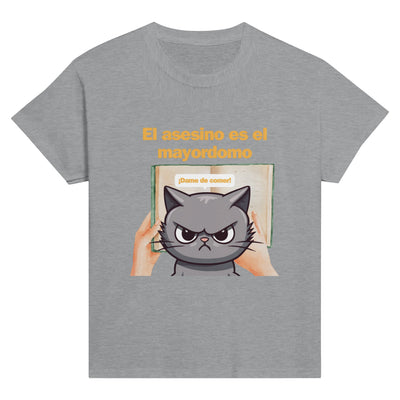 Camiseta Junior Unisex Estampado de Gato "El Misterio del Mayordomo" Michilandia | La tienda online de los fans de gatos