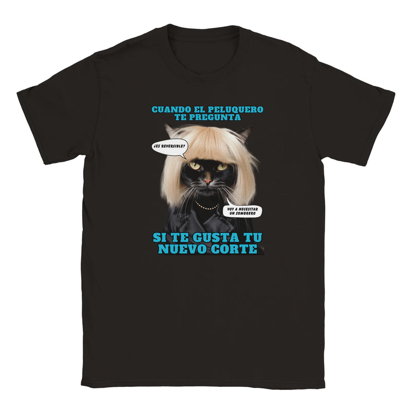 Camiseta júnior unisex estampado de gato "El Desastre Peluquero" Michilandia | La tienda online de los amantes de gatos