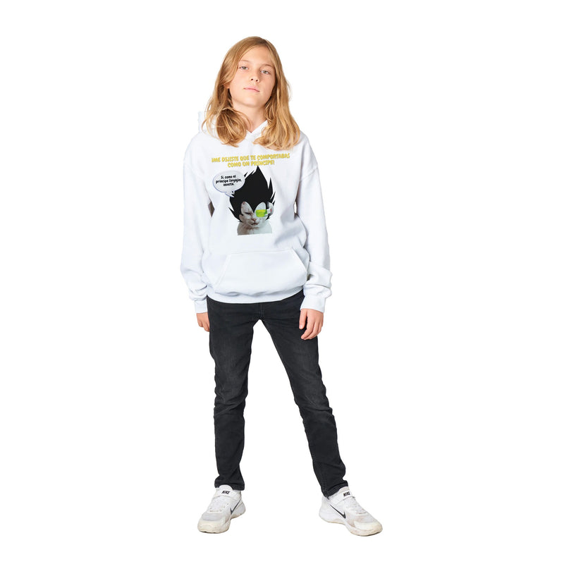 Sudadera con capucha júnior estampado de gato "Príncipe Saiyajin Felino" Michilandia | La tienda online de los fans de gatos