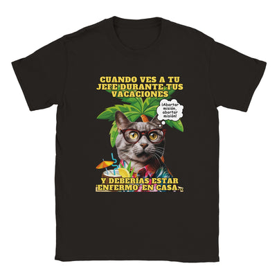 Camiseta unisex estampado de gato "Vacaciones Clandestinas" Michilandia | La tienda online de los amantes de gatos