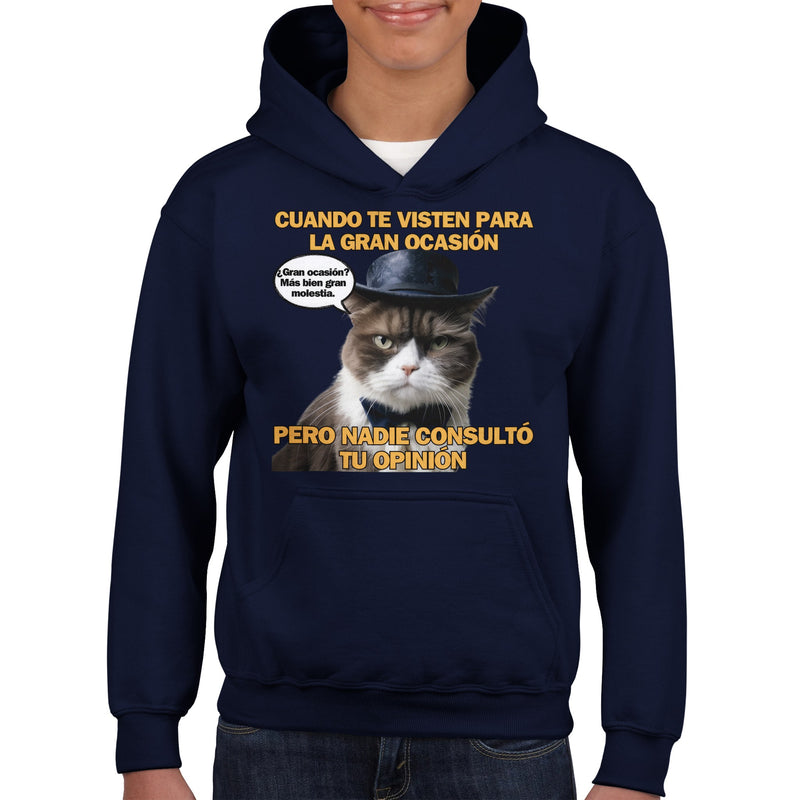 Sudadera con capucha júnior estampado de gato "Dilema de Gala" Michilandia | La tienda online de los fans de gatos