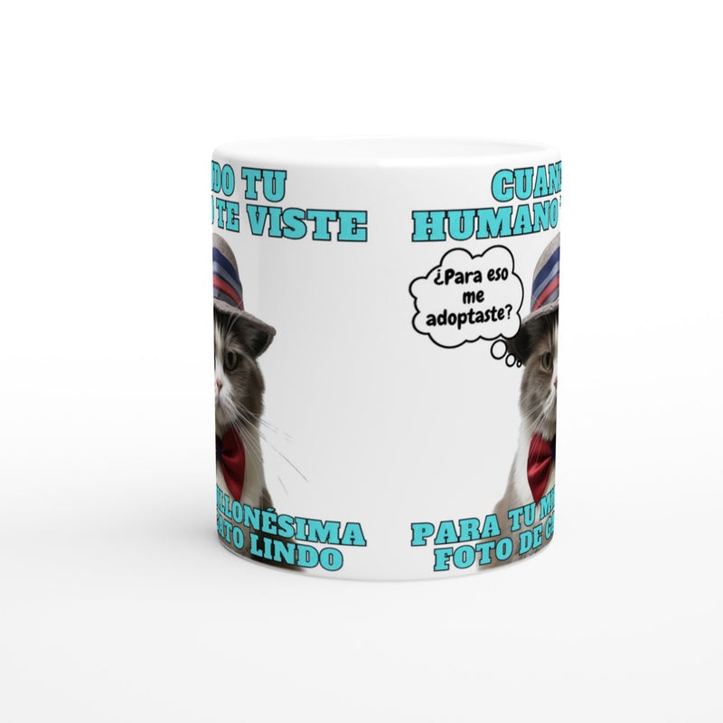 Taza blanca con impresión de gato "Modelo Reluctante" Michilandia | La tienda online de los amantes de gatos